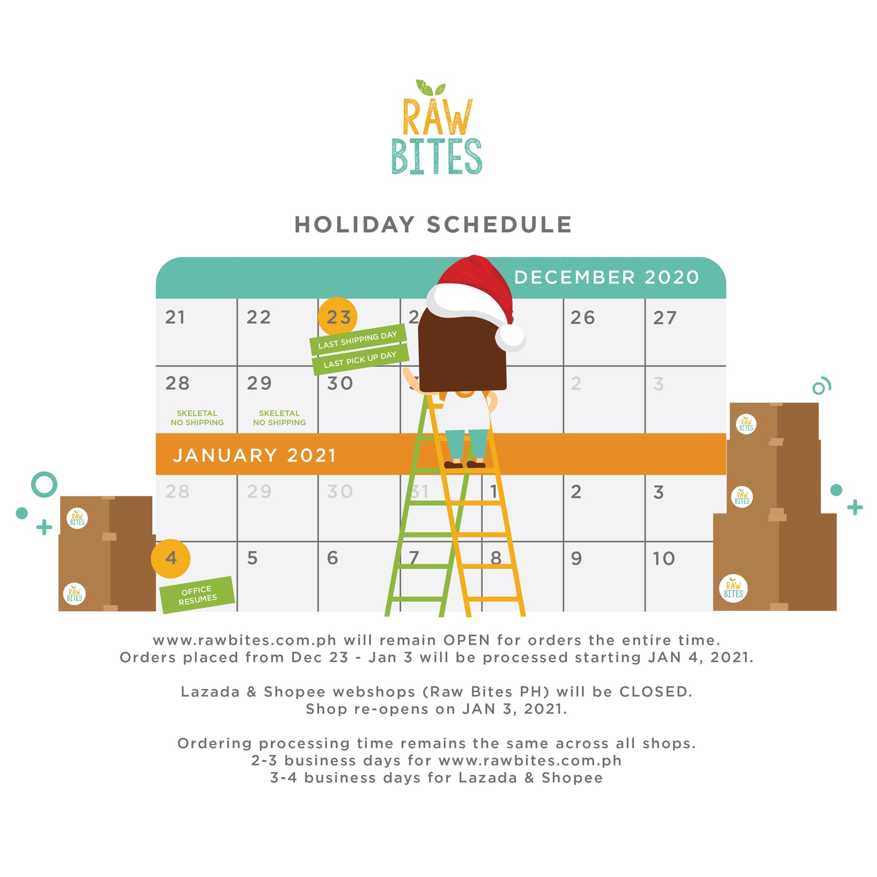 [Raw Bites Holiday Schedule] Last day to place orders for 2020!  🎁