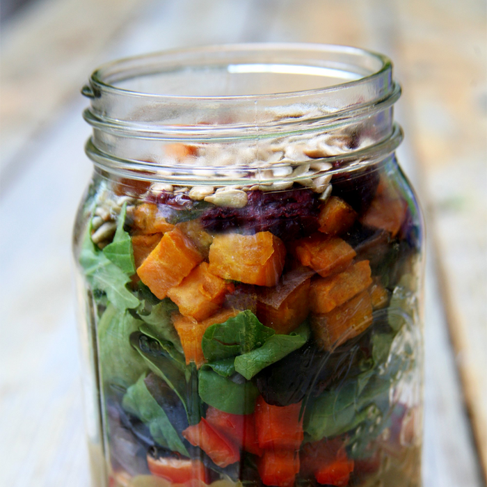 Roasted Sweet Potato and Quinoa Salad in a Jar