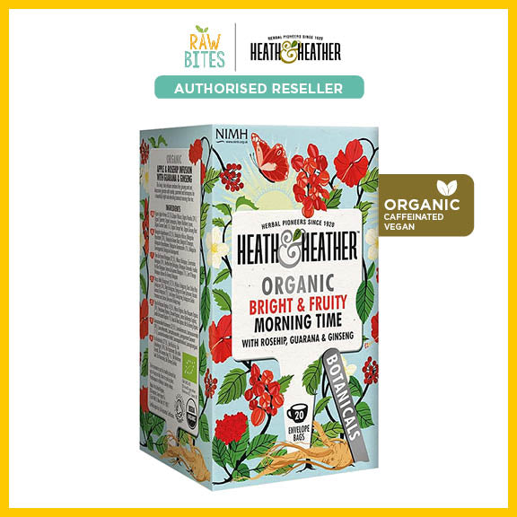 Heath & Heather Organic Bright and Fruity Morning Time Tea 20 bags (Caffeinated, Gluten Free, Vegan)