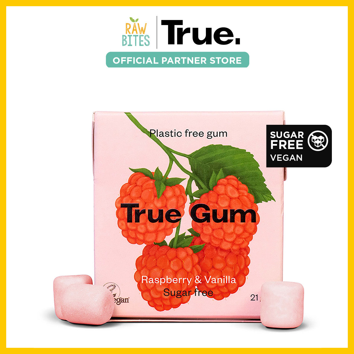 True Gum Raspberry & Vanilla 21g/13pcs (Sugar Free, Palm Oil Free, Veg ...