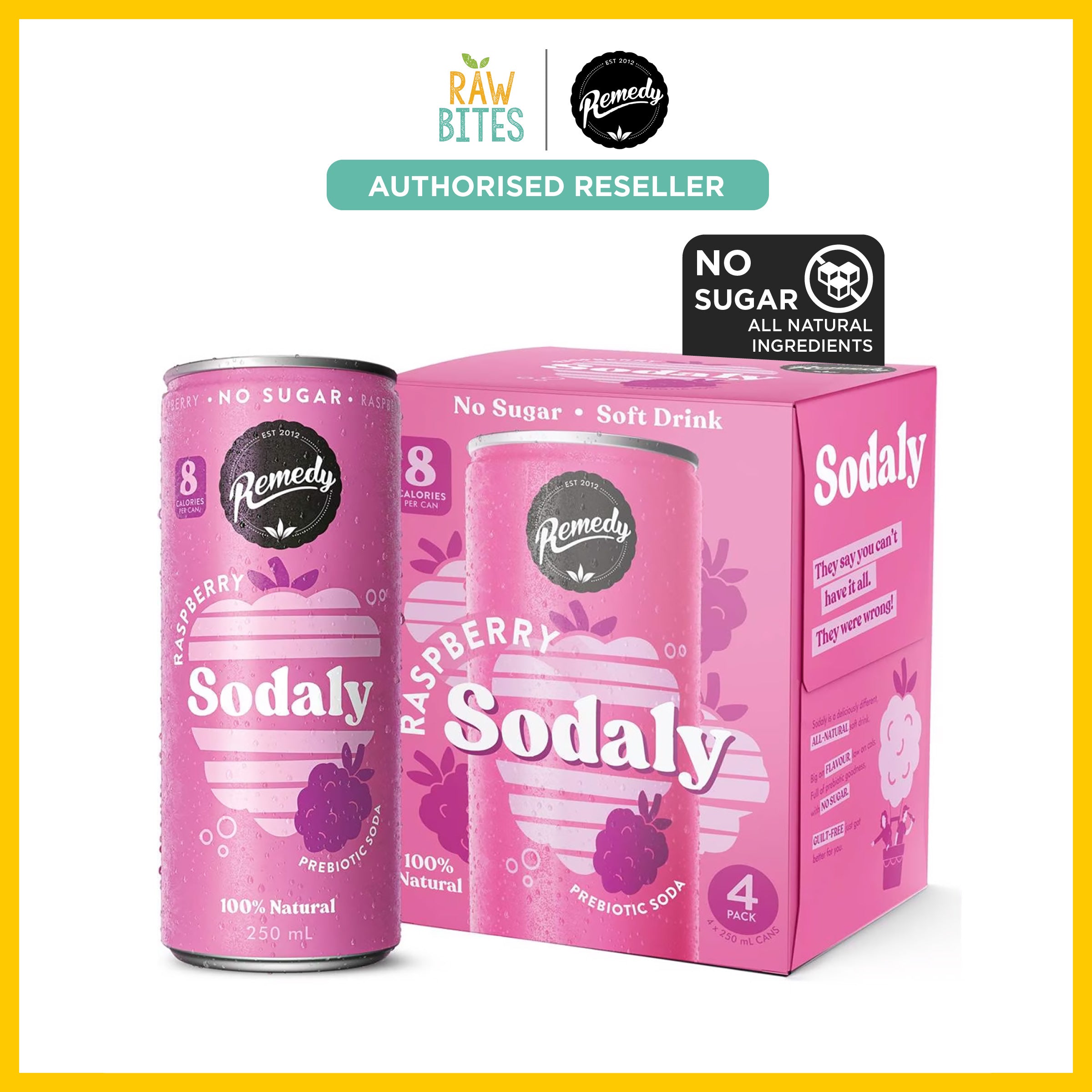 Remedy Sodaly Raspberry Prebiotic Soda [4 x 250ml] (Low Calories, No S ...