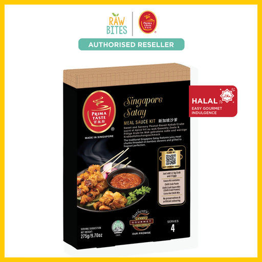 Prima Taste Singapore Satay Meal Sauce Kit packaging with branding and product details.