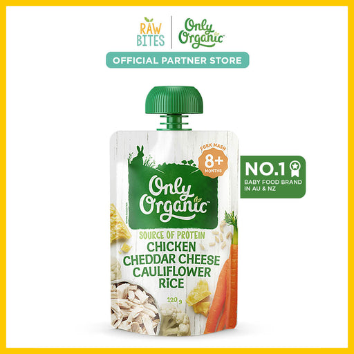 Only Organic Baby Food Chicken Cheddar Cheese Cauliflower Rice 120g [8 mos+] (Organic, Nutritionist Approved, Source of Protein)