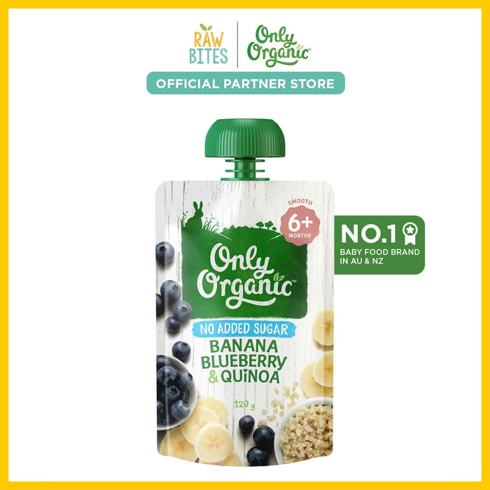 Only Organic Baby Food Banana, Blueberry & Quinoa 120g [6 mos+] (Organic, No Added Sugar, Nutritionist Approved)
