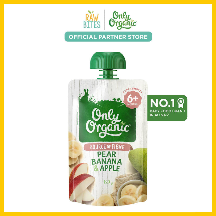 Only Organic Baby Food Pear, Banana & Apple 120g [6 mos+] (Organic, Nutritionist Approved, Source of Fiber)