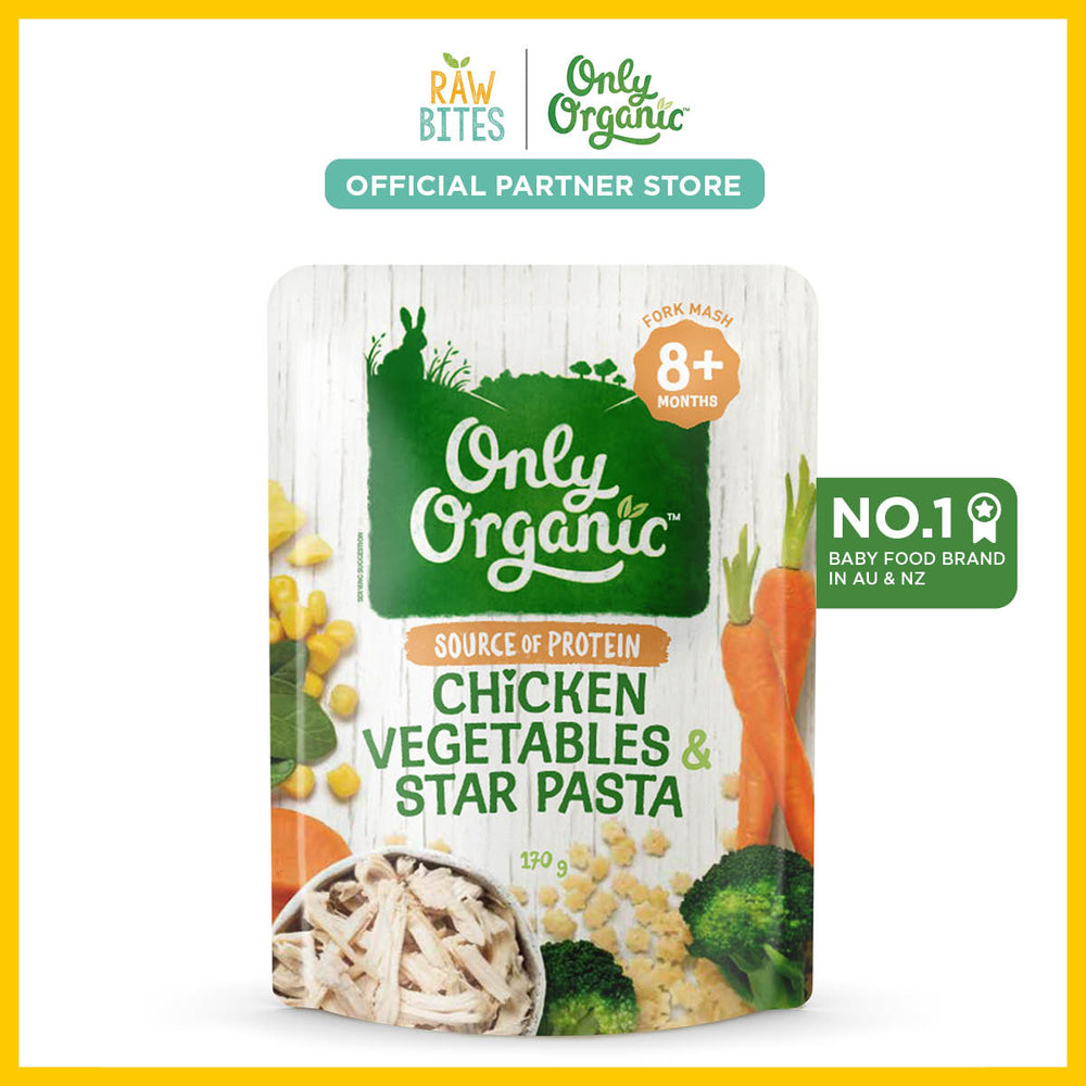 Only Organic Baby Food Chicken, Vegetables & Star Pasta 170g [8 mos+] (Organic, Nutritionist Approved, Source of Protein)