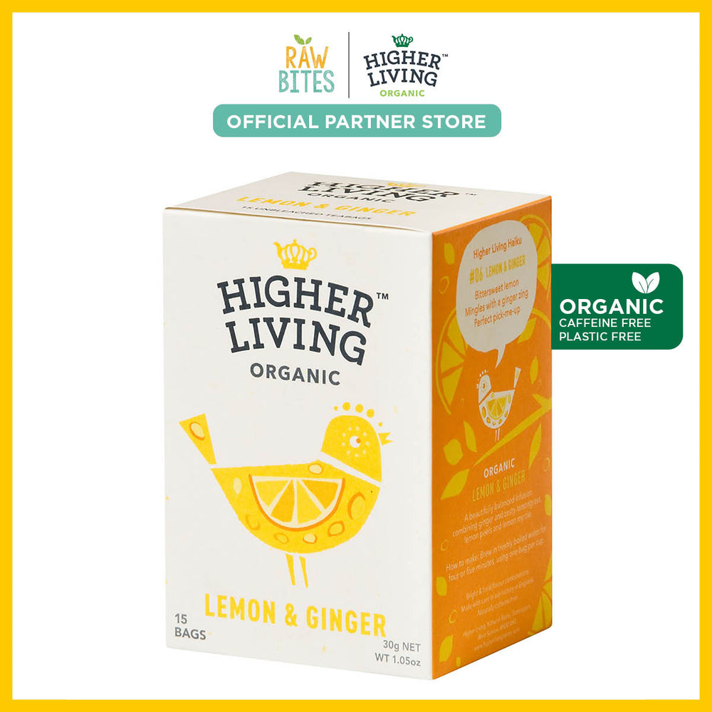Higher Living Organic Lemon & Ginger Tea 30g/15g (Caffeine Free)