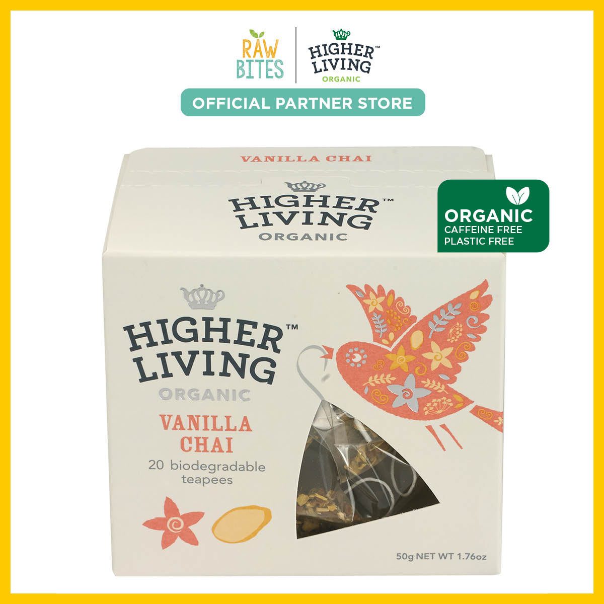 Higher Living Organic Vanilla Chai Herbal Tea 50g/20 tea temples (Caff — Raw Bites