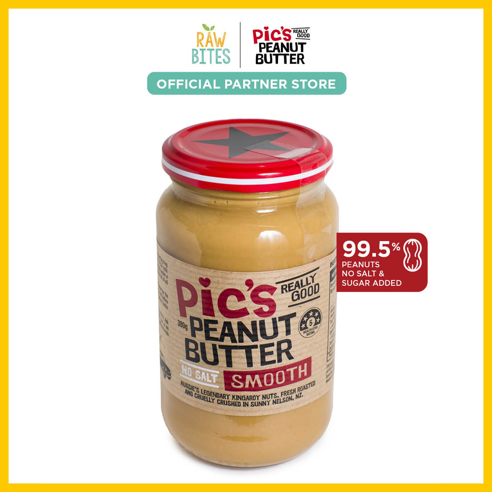 Pic's No Salt Added Smooth Peanut Butter 380g (100% Peanuts, No Added Sugar, Vegan)