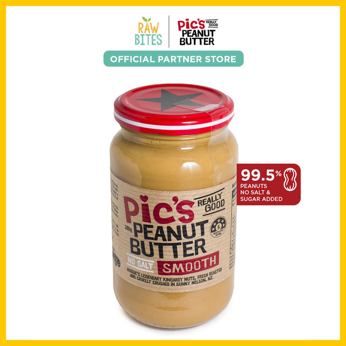 Pic's No Salt Added Smooth Peanut Butter 380g (100% Peanuts, No Added Sugar, Vegan)