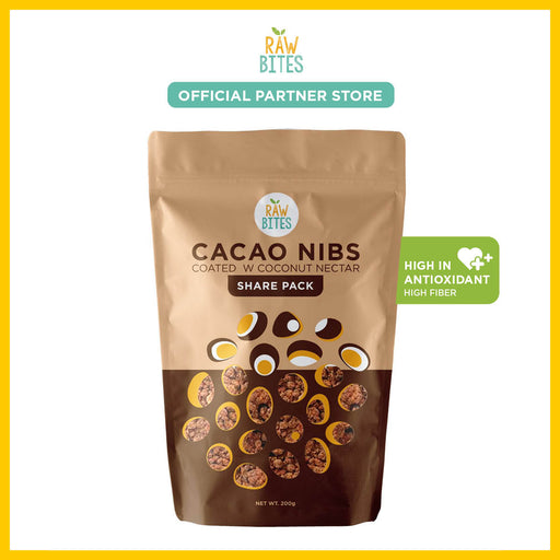 Raw Bites Cacao Nibs Coated with Coconut Nectar 200g (High in Antioxidants, High Fiber, Low Sugar)