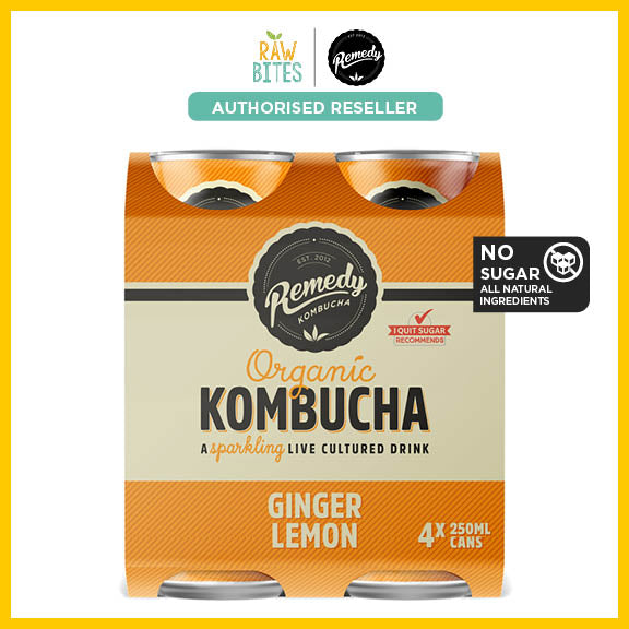 Remedy Kombucha Ginger Lemon [4 x 250ml] (No Sugar, Organic, Promotes Gut Health)