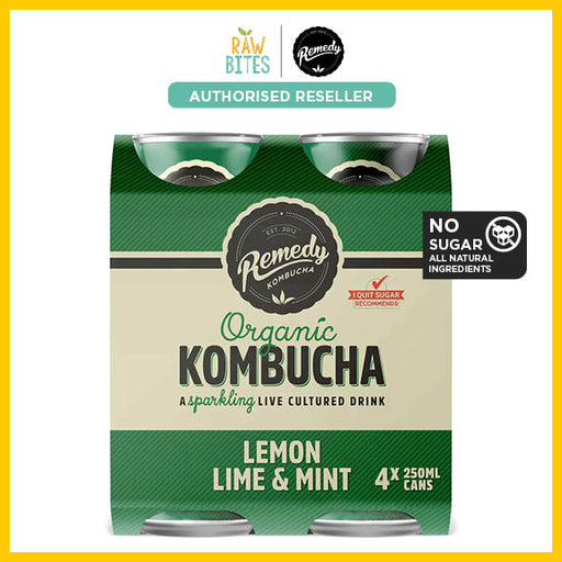 Remedy Kombucha Lemon Lime & Mint [4 x 250ml] (No Sugar, Organic, Promotes Gut Health)