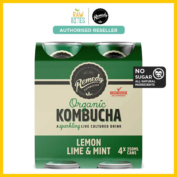 Remedy Kombucha Lemon Lime & Mint [4 x 250ml] (No Sugar, Organic, Promotes Gut Health)