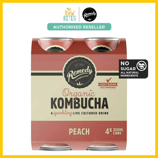 Remedy Kombucha Peach [4 x 250ml] (No Sugar, Organic, Promotes Gut Health)