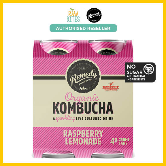 Remedy Kombucha Raspberry Lemonade [4 x 250ml] (No Sugar, Organic, Promotes Gut Health)