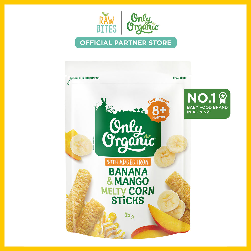 Only Organic Baby Snacks Banana & Mango Melty Corn Sticks 15g