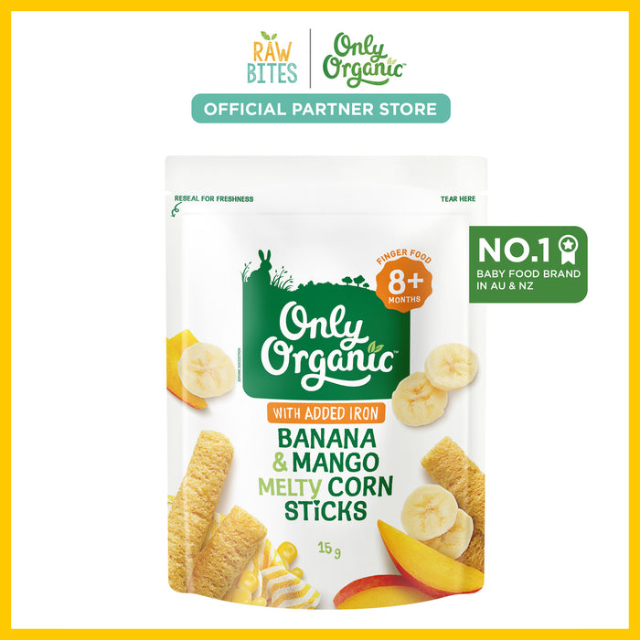 Only Organic Baby Snacks Banana & Mango Melty Corn Sticks 15g