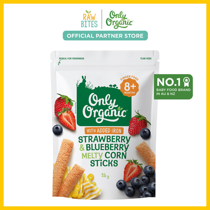 Only Organic Baby Snacks Strawberry & Blueberry Melty Corn Sticks 15g