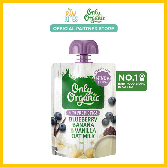 Only Organic Baby Food Banana Blueberry & Vanilla Oat Milk 100g [12 mos+] (Organic, Nutritionist Approved, with Prebiotics)