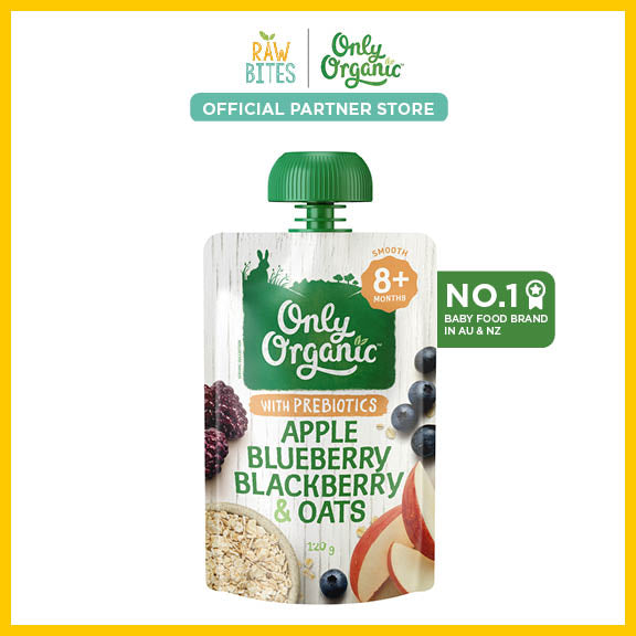 Only Organic  Baby Food Apple Blueberry Blackberry & Oats 120g [8+ mos] (Organic, Nutritionist Approved, with Prebiotics)