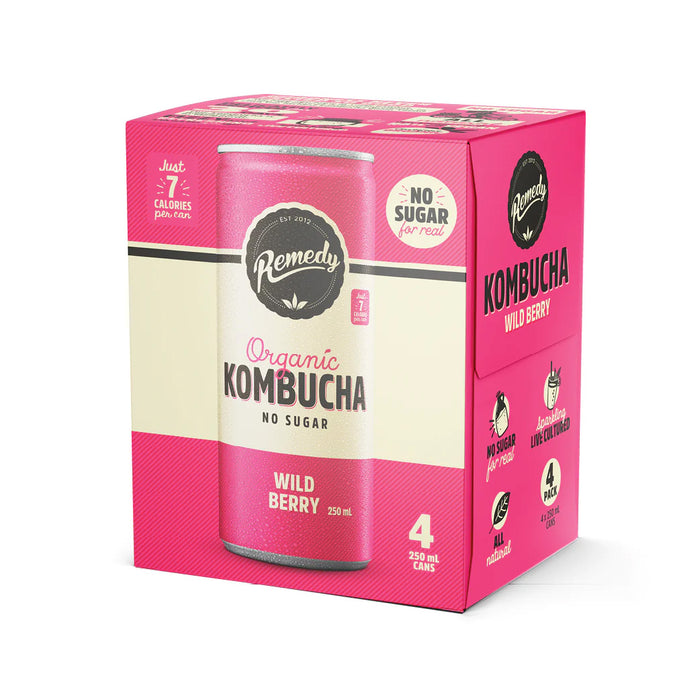 Remedy Kombucha Wild Berry [4 x 250ml]  (No Sugar, Organic, Promotes Gut Health)