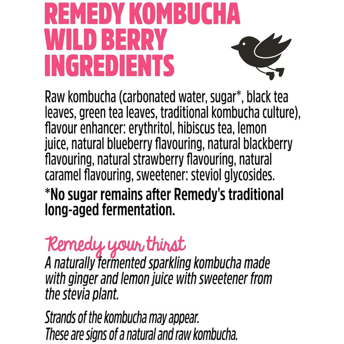 Remedy Kombucha Wild Berry [4 x 250ml]  (No Sugar, Organic, Promotes Gut Health)