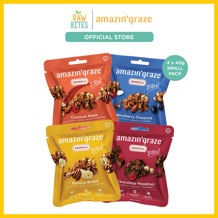 Amazin' Graze Granola Bites Bundle [4 x 40g] (No Refined Sugar, Source of Protein)