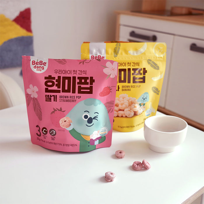 Bebedang Baby Food Brown Rice Pop Strawberry 20g [12 mos+] (Contains Calcium, Develops Pincer Grip)