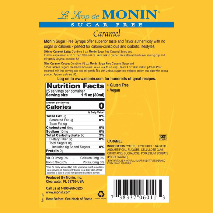 Monin Syrup Sugarfree Caramel 700ml