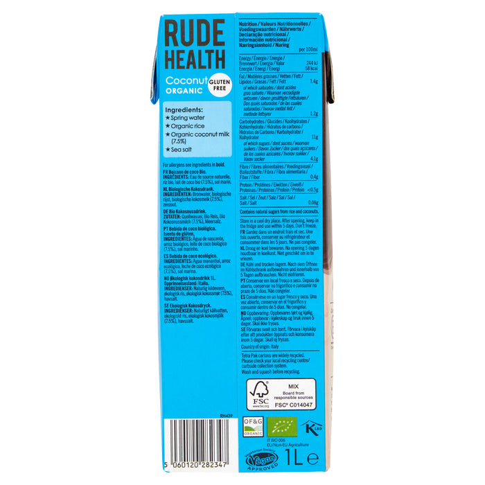 Rude Health Coconut Milk 1L (Gluten Free, Organic, Vegan) — Raw Bites