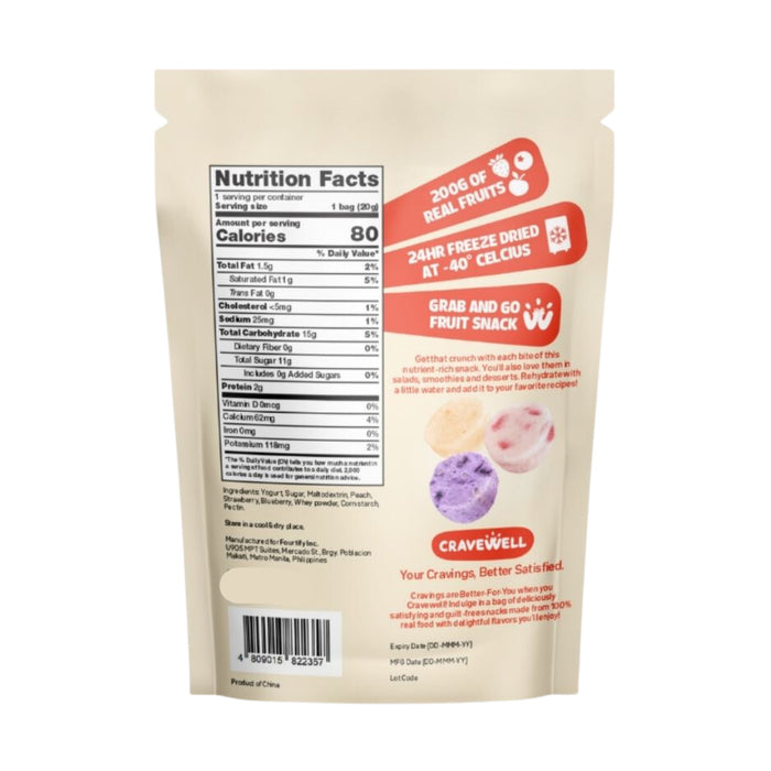 Cravewell Peach, Strawberry, Blueberry Yogurt Spheres Fruit Crunch 20g (Real Fruit, Gluten Free, Vegan)