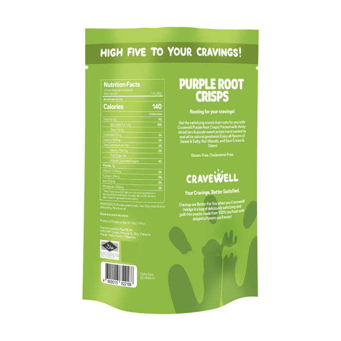 Cravewell Purple Root Crisps Sour Cream & Onion 40g (Cholesterol Free, Gluten Free, Non-GMO)