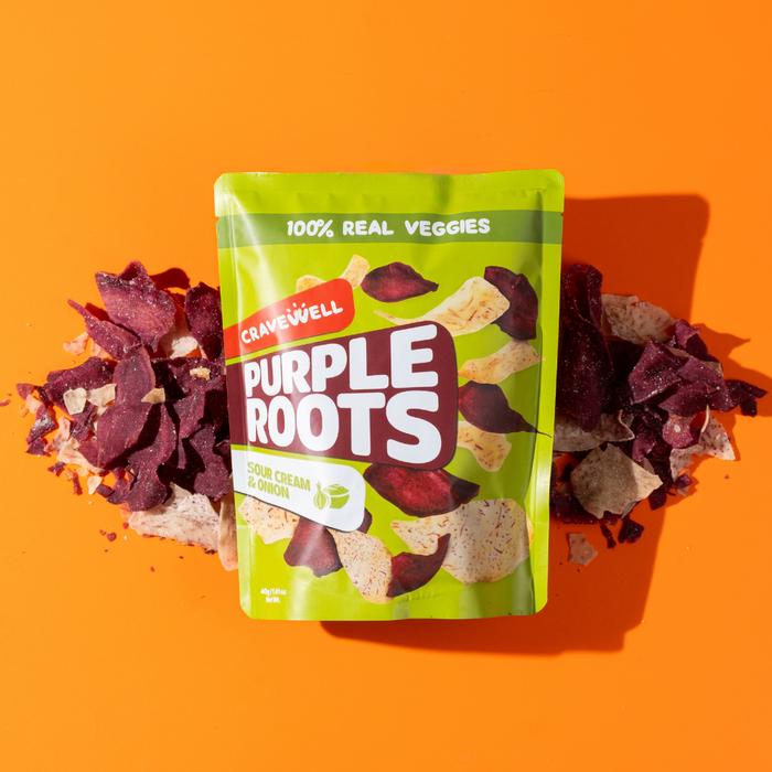Cravewell Purple Root Crisps Sour Cream & Onion 40g (Cholesterol Free, Gluten Free, Non-GMO)