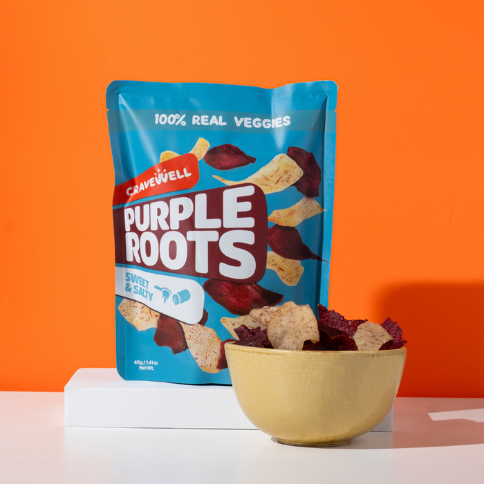 Cravewell Purple Root Crisps Sweet & Salty 40g (Cholesterol Free, Gluten Free, Non-GMO)