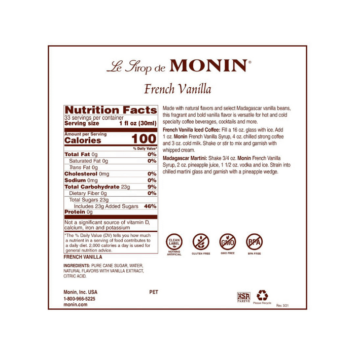 Monin Syrup French Vanilla 700ml