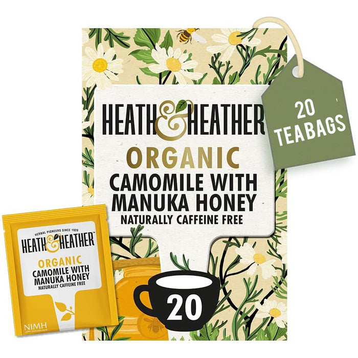 Heath & Heather Organic Camomile & Manuka Tea 20 bags (Caffeine Free, Gluten Free, Vegetarian)