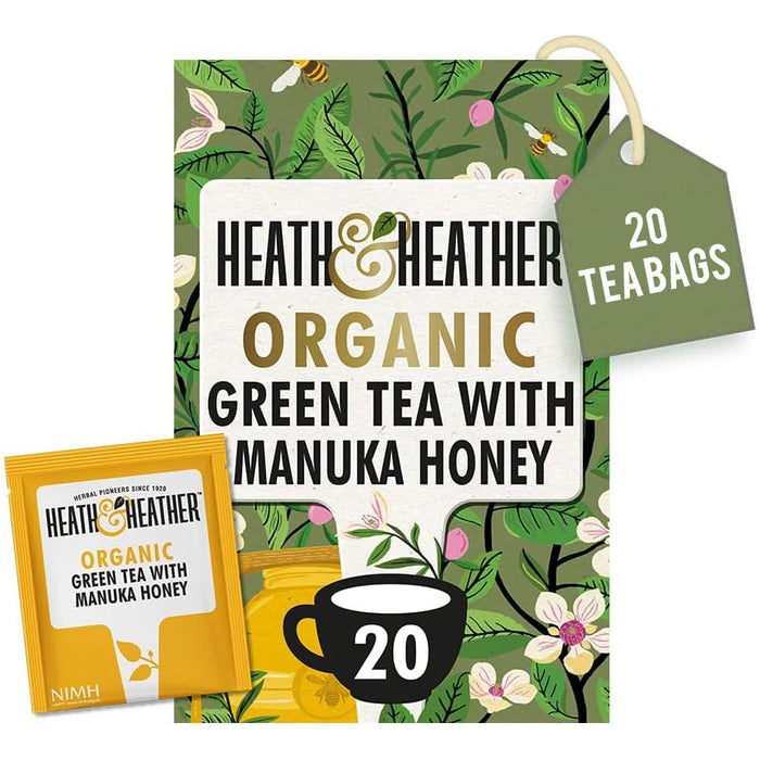 Heath & Heather Organic  Green Tea with Manuka Honey 40g/20 bags (Gluten Free, Vegetarian)