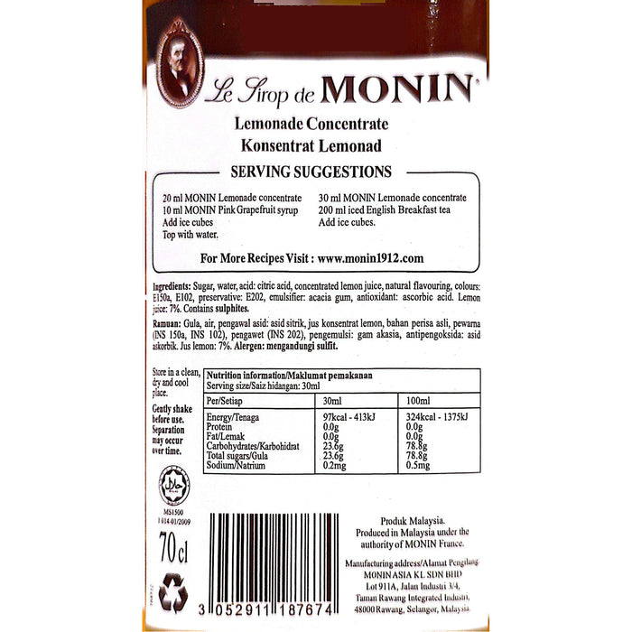 Monin Syrup Lemonade Concentrate 700ml