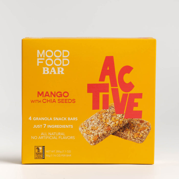 Mood Food Bar Active - Mango with Chia Seeds [4 x 50g] (All Natural, No Refined Sugar, Whole Grains)