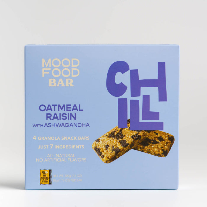 Mood Food Bar Chill - Oatmeal Raisin with Ashwagandha [4 x 50g] (All Natural, No Refined Sugar, Whole Grains)