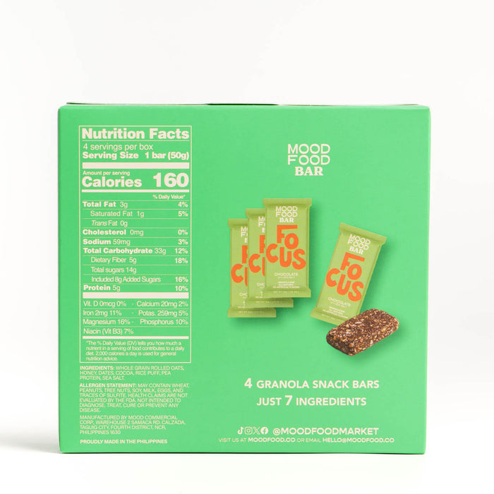 Mood Food Bar Focus - Chocolate with Sea Salt [4 x 50g] (All Natural, No Refined Sugar, Whole Grains)