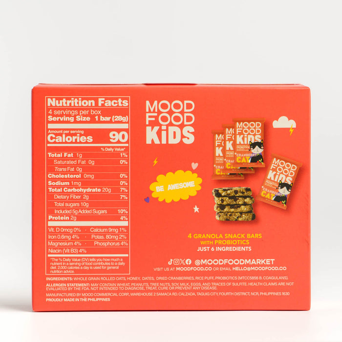 Mood Food Kids Cranberry Cat [4 x 28g] (All Natural, No Refined Sugar, Whole Grains)