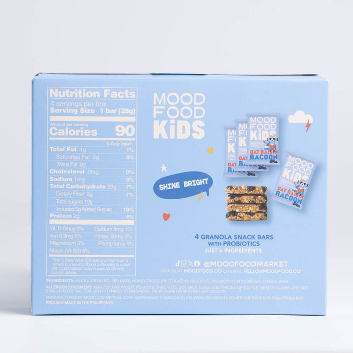 Mood Food Kids Oat Raisin Racoon [4 x 28g] (All Natural, No Refined Sugar, Whole Grains)