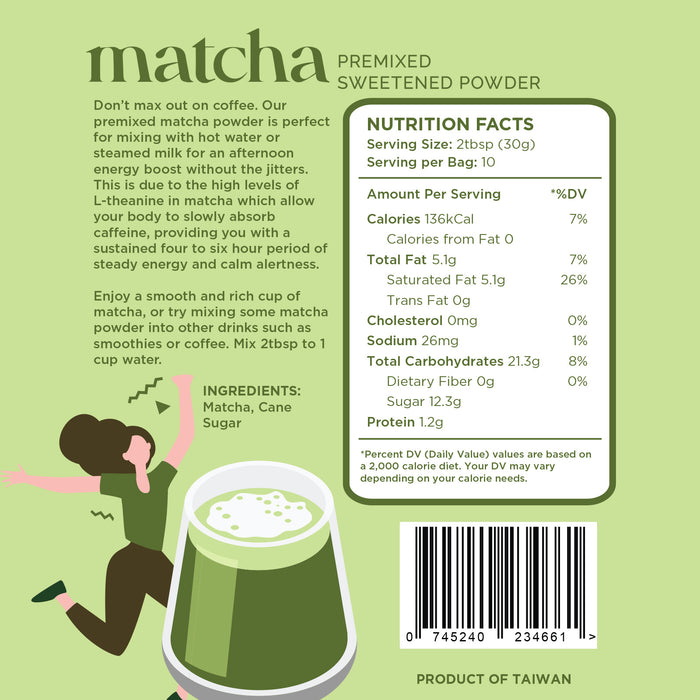 Raw Bites Premixed Sweetened Matcha 300g (High in Antioxidants)