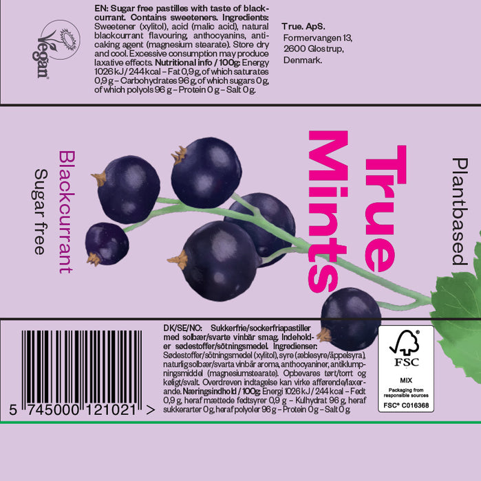 True Mints True Mints Blackcurrant 13g/20pcs (Natural Flavors, Plantbased Sweeten ...