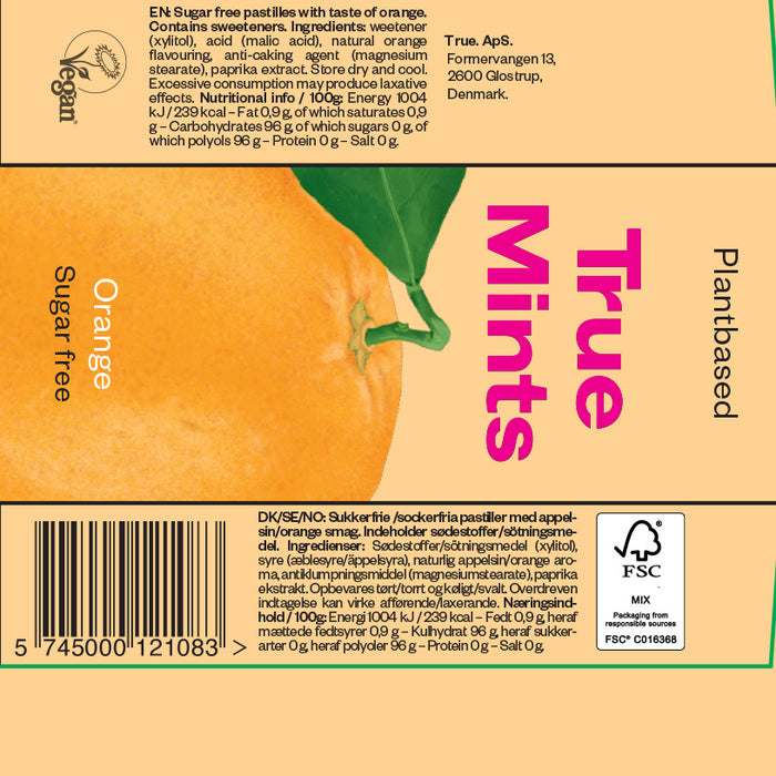 True Mints True Mints Orange 13g/20pcs (Natural Flavors, Plantbased Sweetener, Ve ...