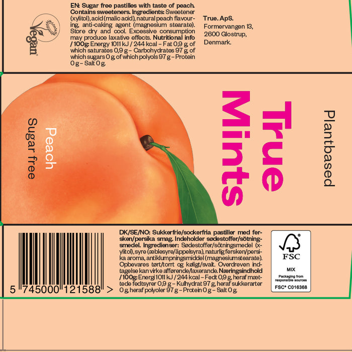 True Mints Peach 13g/20pcs (Natural Flavors, Plantbased Sweetener, Vegan)