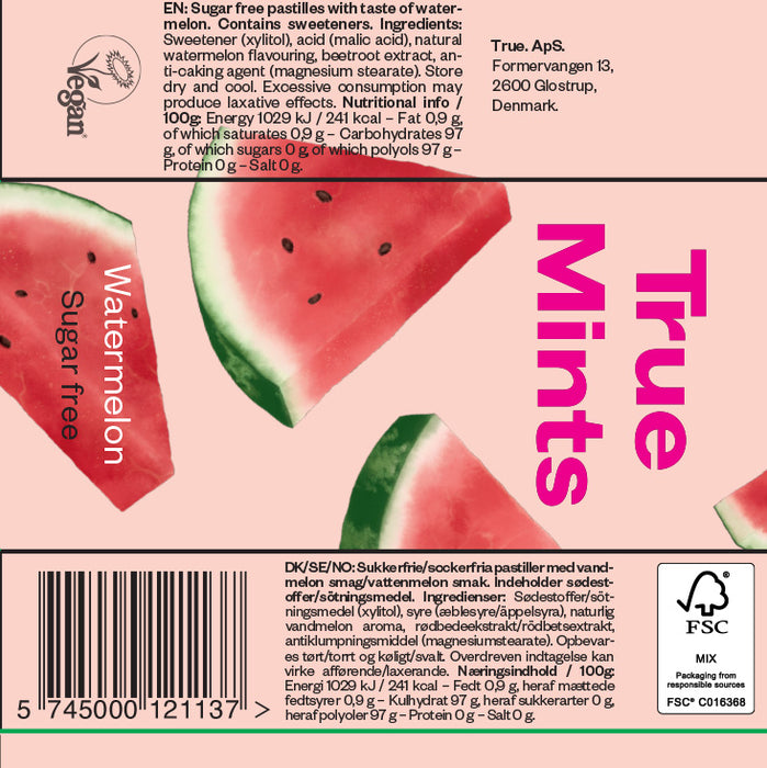 Normal Mints True Mints Watermelon 13g/20pcs (Natural Flavors, Plantbased Sweetener ...