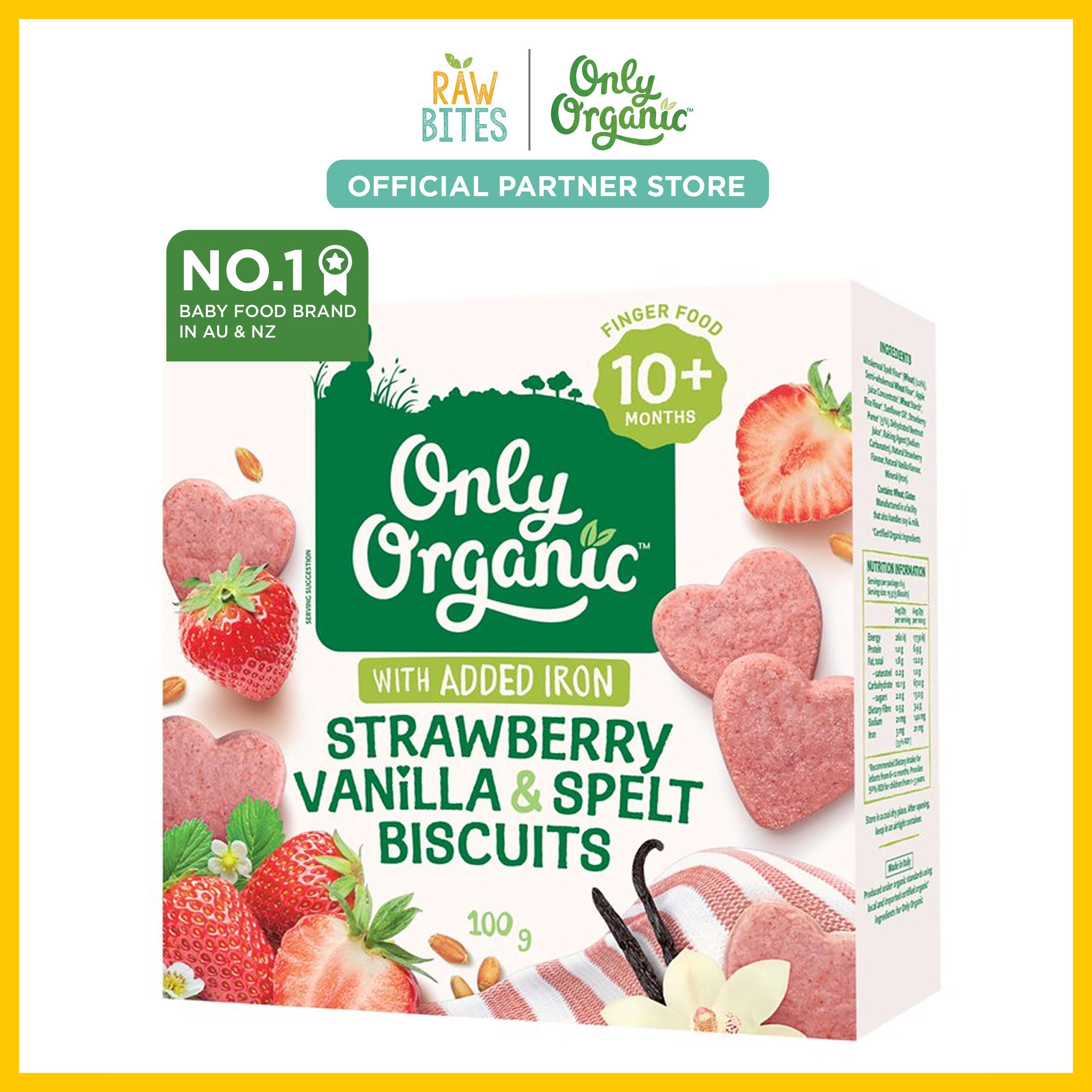 Only Organic Strawberry Vanilla & Spelt Biscuits 100g [10mos+] (Iron E ...